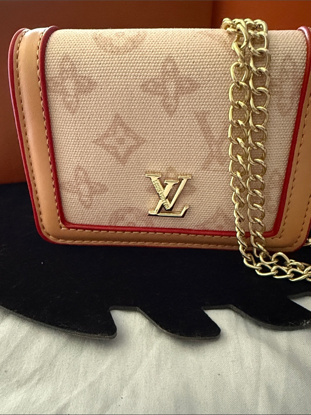 Fashion accessories Beige Canvas Crossbody with Tan Trim and Red Piping